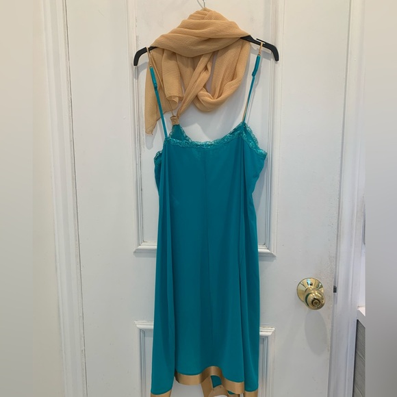 La Perla Teal and Tan Lace midi Slip Dress - Picture 2 of 8
